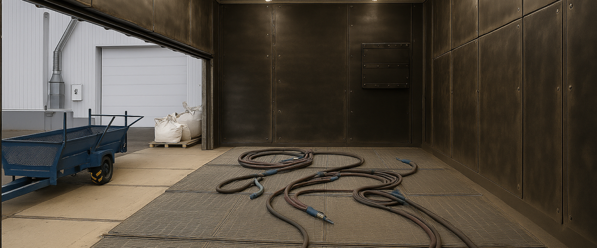 Wnętrze komory śrutowniczej wykładane gumą odporną na ścieranie