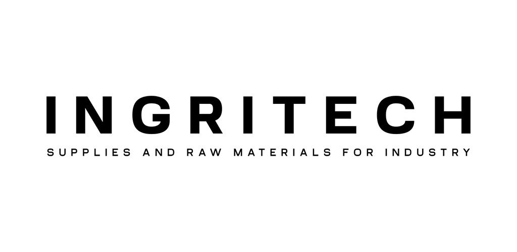 Logo firmy Ingritech – Supplies and Raw Materials for Industry, czarny napis na białym tle.