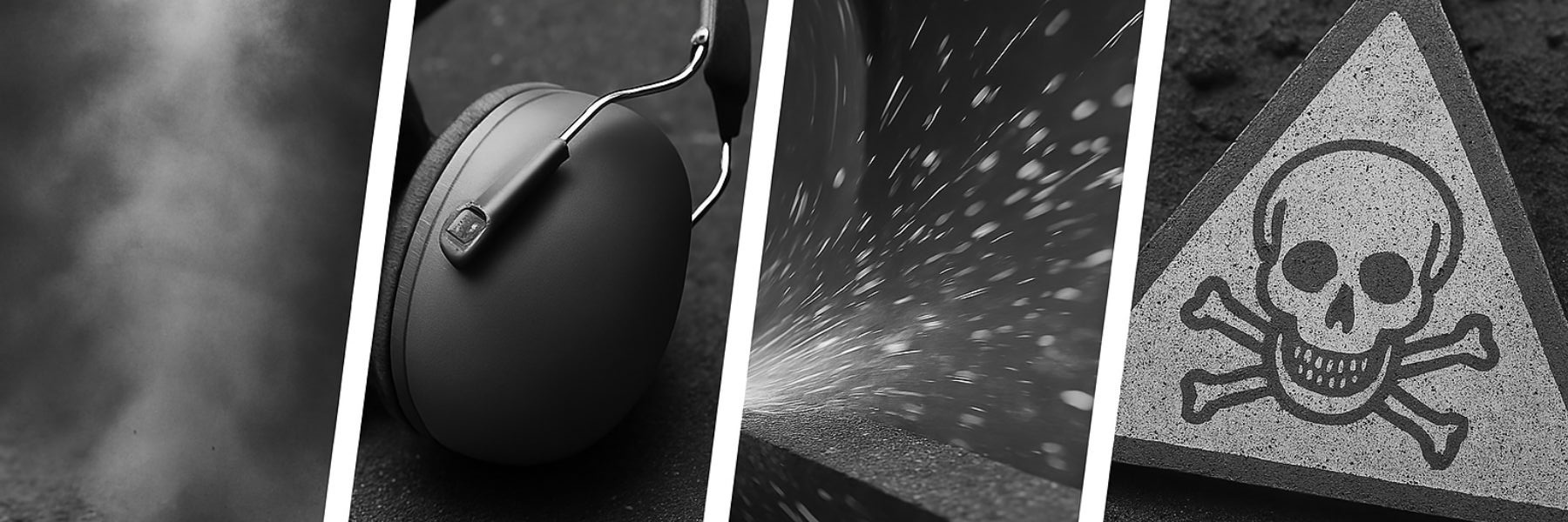 Worker operating shot blasting machine with dust in the air