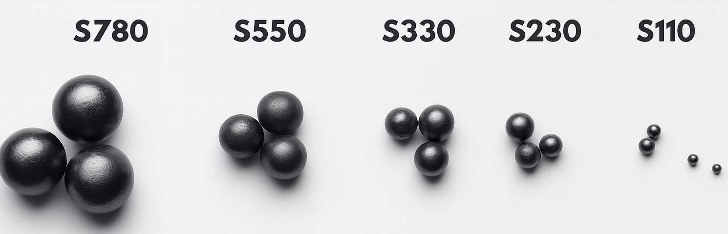 Porównanie kilku frakcji śrutu staliwnego